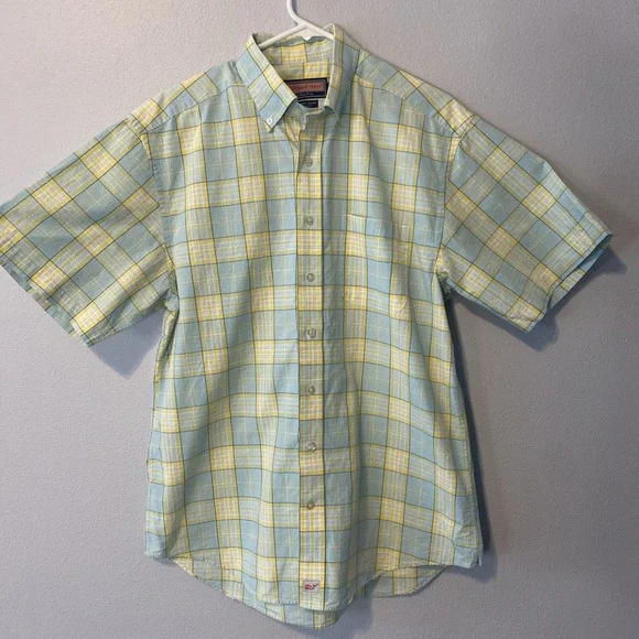 Vineyard Vines Men's Murray Shirt short sleeve Yellow Teal Summer Plaid Size M - Picture 3 of 13